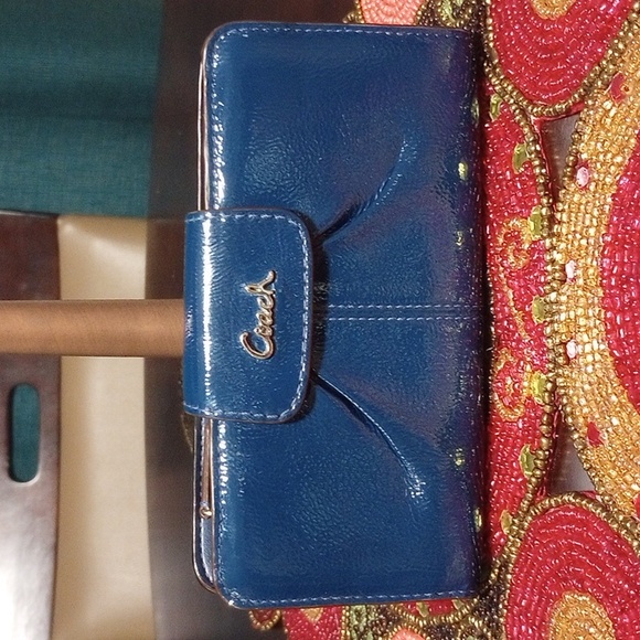 Coach Patent Leather Wallet Blue - Picture 1 of 17
